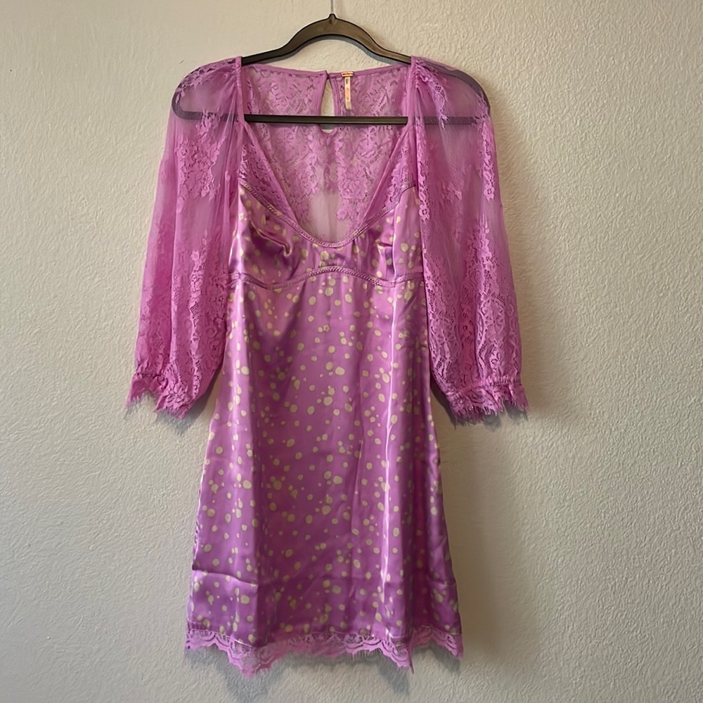 Free People About That Mini Lace Dress In Iris Combo Lilac